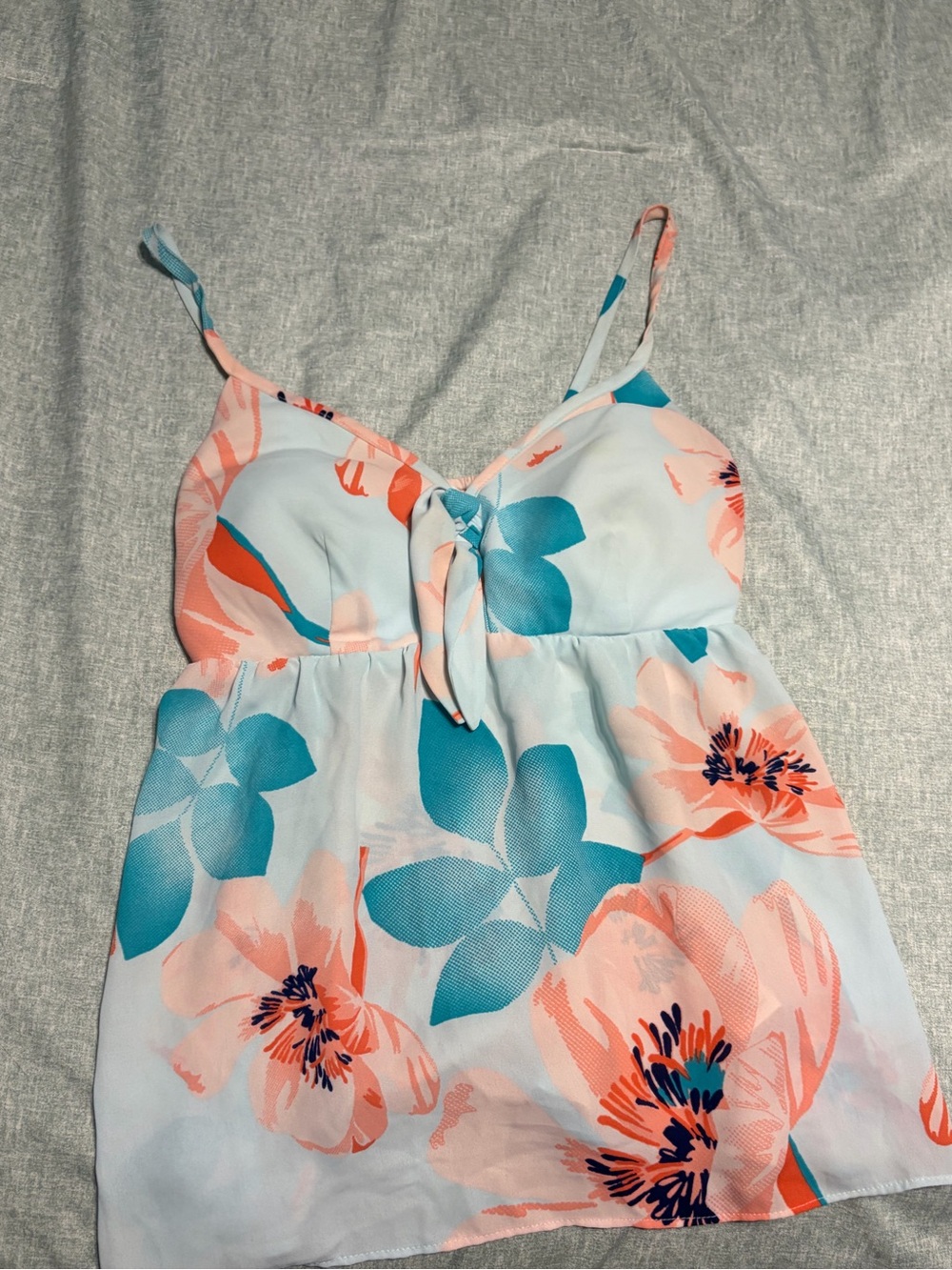 Candie's Coral & Teal Floral Tie-Front Camisole Tank Top